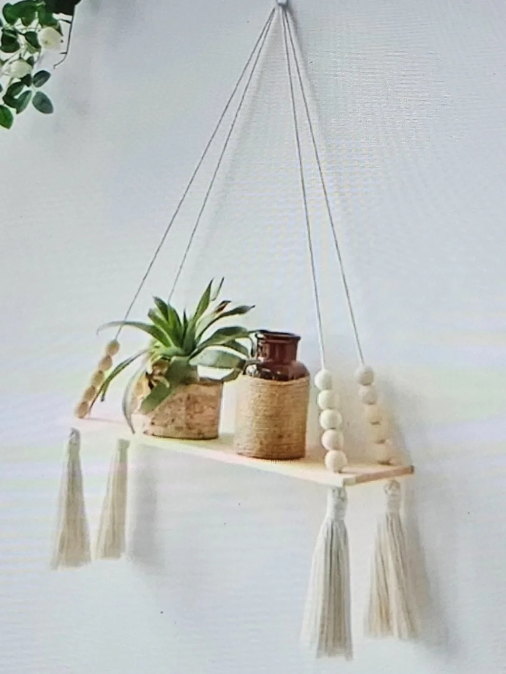 Neutral Hanging Tassel Wall Shelf - Decorative Cream Display Shelf NEW in pkg